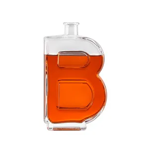 Premium Buchstabe A B S W geformte Alkohol Tequila Brandy Whisky Glasflaschen benutzer definierte 750ml Wodka Spirit Glas Schnaps flaschen
