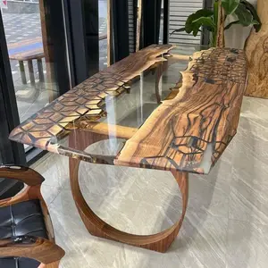 Top Selling outdoor vintage furniture live edge slab Solid Wood river coffee table Dining Epoxy Resin Table