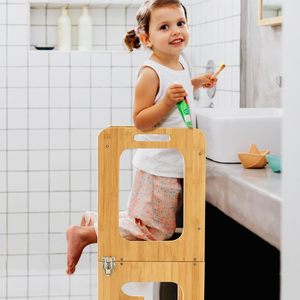 Tour de cuisine Montessori moderne en bois escabeau en bambou aide à l'apprentissage pour les enfants pour chambre salon <span class=keywords><strong>ou</strong></span> salle de bain - Product Image 3