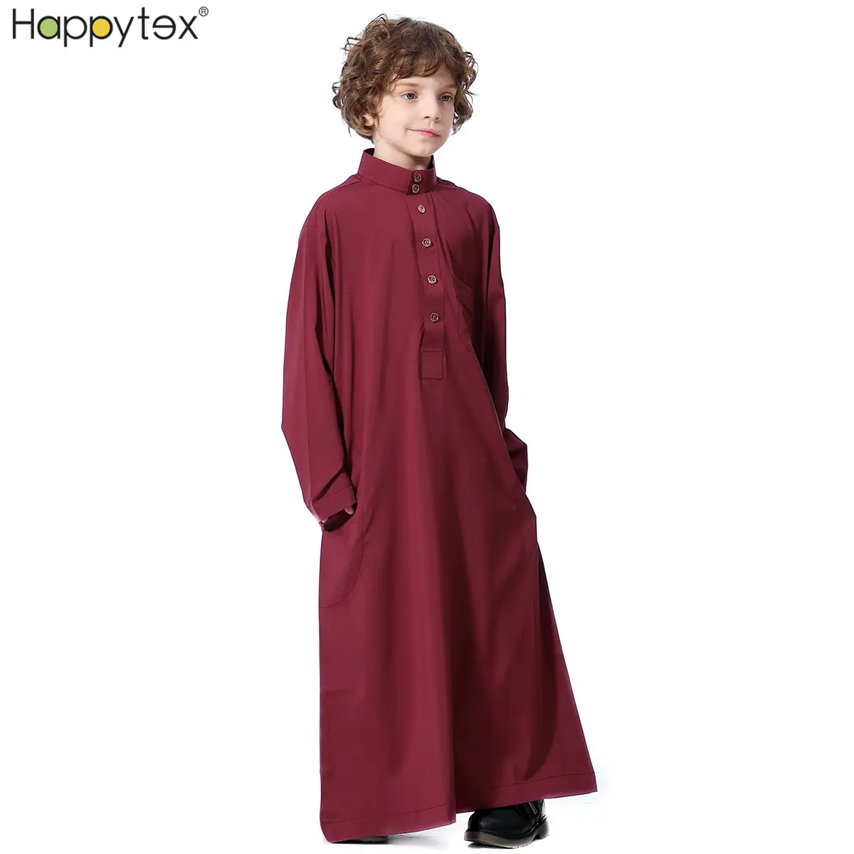 Eid moda árabe Islam Thobe botón estampado a rayas bata manga larga liso Abaya niños vestido musulmán estilo Dubai Ropa Étnica