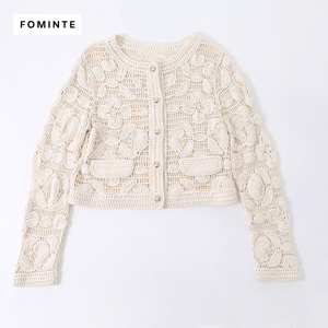 Conception personnalisée OEM, logo, <span class=keywords><strong>cardigan</strong></span> en <span class=keywords><strong>maille</strong></span> blanc crème à manches longues pour femmes, automne - Product Image 2