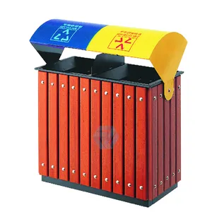 Pattumiera per riciclaggio all'aperto in acciaio zincato con doppio cestino e bidone della spazzatura in plastica per esterni doppio bidone della spazzatura