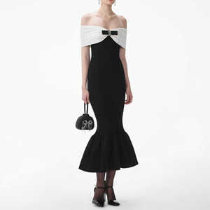 Bettergirl 2024 autunno nuovo temperamento a forma Slim con <span class=keywords><strong>spalle</strong></span> <span class=keywords><strong>scoperte</strong></span> <span class=keywords><strong>in</strong></span> <span class=keywords><strong>maglia</strong></span> <span class=keywords><strong>abito</strong></span> lungo nero - Product Image 3