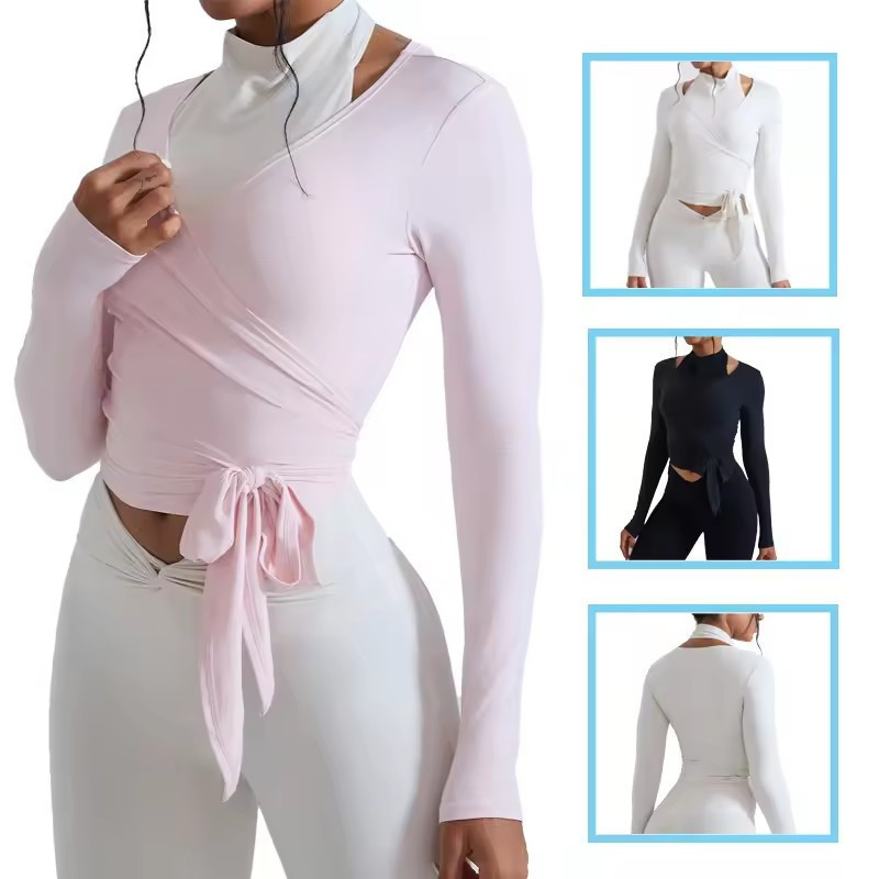 CY0307 Women's Balletcore Backless Yoga Top Breathable Lightweight Regular Fit Plus Size Long Sleeve Running Fitness Training