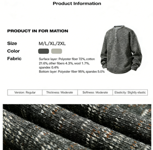 Haut en tricot Henley pour homme en mélange de polyester et de coton ---- Chemise classique unie à boutons, style rétro décontracté pour le trajet quotidien et la vie de tous les jours - Product Image 5