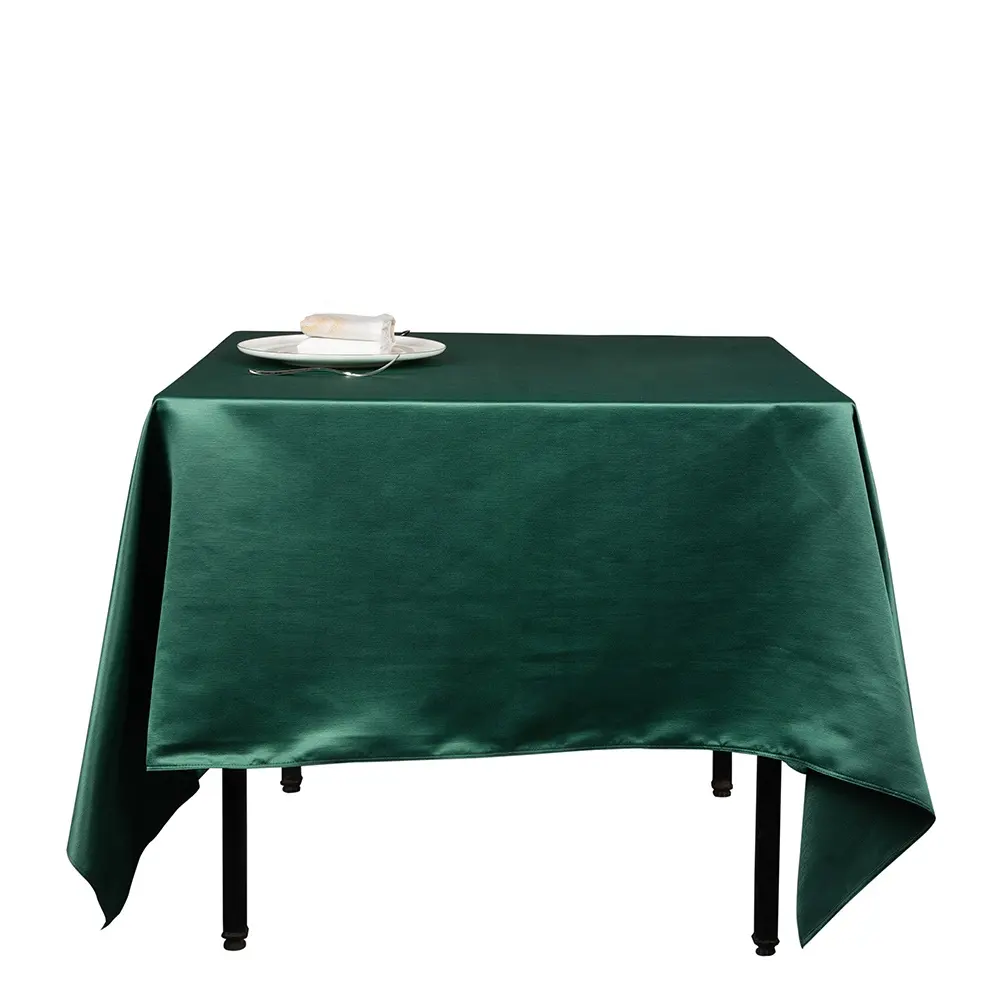 Customized Size Elegant Dark Green Glossy Shiny Polyester Table Cloth For Hotel Long Round Table