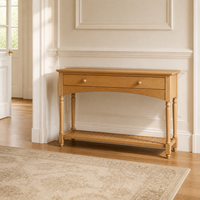 Console d'écriture et de travail convertible en chêne naturel français moderne, avec tiroirs, pour salon ou table de maquillage
