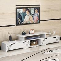 Meuble TV et Table Basse Nordique Moderne Rétractable en MDF pour Salon, 4 Tiroirs, 5 Étagères, Écologique, Durable et Gain de Place