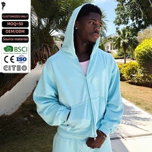 Streetwear Heavyweight Cotton <b>Zip</b> Up Hoodie Men Women Unisex Casual Full <b>Zip</b> <b>Hooded</b> Jacket for Daily Wear Sports Gym - Product Image 1