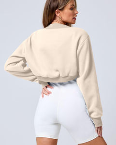 Moda multicolor Y2K Crop Top chaqueta deportiva <span class=keywords><strong>de</strong></span> punto para entrenamiento gimnasio Yoga mujer logotipo personalizado sólido Casual Lounge sudadera - Product Image 4