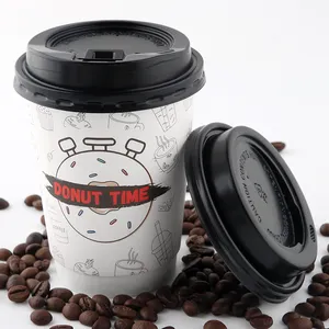 Custom Printed Takeaway Cardboard 8 10 12 16 Oz Cup For Hot Drinks Single Double Wall Disposable Pla Paper Coffee Cups With Lid