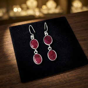 Pendientes de Plata de Ley 925 con Diamantes y Rubíes, Engaste de Doble Gema, Modernos, para Mujer, para Compromiso, Boda, Aniversario, Fiesta - Product Image 2