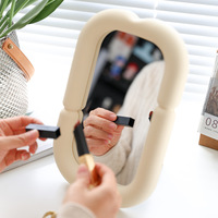 Miroir cosmétique de coiffeuse, miroir de maquillage pour la maison, la chambre, le bureau, pliable, avec cadre en plastique, forme carrée, sur pied ou à suspendre, pour dortoir