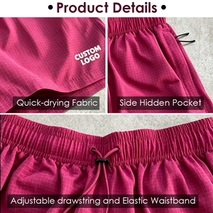 Shorts en nylon Ripstop à motif quadrillé pour hommes, taille élastique avec cordon de serrage, poches latérales, coupe ample, style streetwear, shorts de bain, OEM ODM, logo personnalisé - Product Image 2
