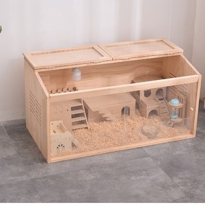 Jaula de Madera para Hámster, Rectangular, de Madera Maciza, Duradera para Interiores, Color Natural - Product Image 1