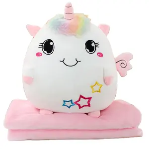 Almohada de felpa suave y colorida, 3 en 1, con manta Kawaii, bonito dinosaurio, unicornio, elefante y gato