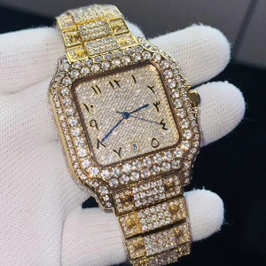 Wholesale Latest Hot Selling All Diamond Gold Quartz Iced <b>Watch</b> with Calendar Water-resistant Function Practical - Product Image 6