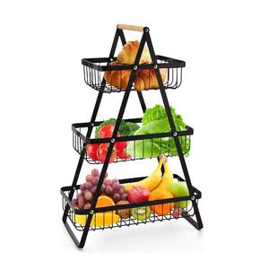 ตะกร้าผลไม้ 2/3 ชั้น ชั้นวางของอเนกประสงค์ในครัว ชั้นวางโลหะสำหรับจัดระเบียบเคาน์เตอร์รับประทานอาหาร สำหรับเก็บผลไม้ ผัก และขนมปัง - Product Image 1