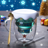 Mug de Noël avec design d'arbre de Noël inversé, art moderne, verre isolant à double paroi pour les vœux de Noël