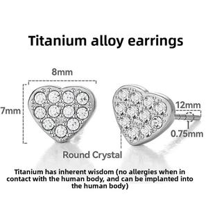 Zoryn Pure <b>Titanium</b> Alloy Zircon Heart-Shaped Ear <b>Studs</b> with Gold/Rose Gold Plating Unisex Earrings - Product Image 2