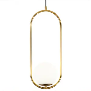 Toptan mutfak kolye işık lambası-Nordic kolye ışıkları cam küre aydınlatma Industriel asılı lamba, modern lüks altın sanat otel mutfak hoop dekor kolye lamba