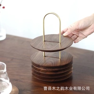 Black Walnut Wood Coasters 15cm Round Solid Wood Heat Insulating Table Placemats Japanese Style <b>Teacup</b> Bowl Set - Product Image 2