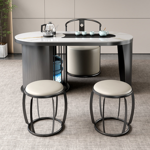 Juego de mesa de centro con elevador de estilo chino de alta calidad, mesa de recepción de mármol con piedra de cóctel de madera - Product Image 2