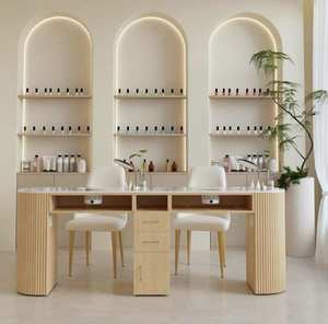 Modern çivi Bar istasyonu güzellik salonu mobilyası çift kişilik ahşap tırnak tabloları tırnak masası manikür masa sandalye takımı - Product Image 1