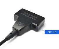 Câble USB 2.0 double vers SATA 7+15/22 broches en cuivre pour disque dur SSD 2,5/3,5 pouces avec port d'alimentation CC