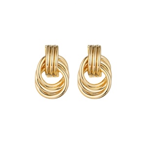 Boucles d'oreilles tendance géométriques en alliage, serties clos, massives, multirangs, à maillons noués, plaquées argent/or, légères, pour femme - Product Image 1