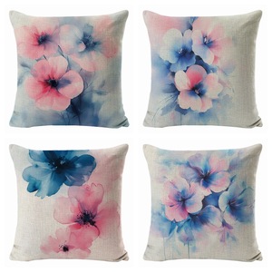 Housse de coussin florale 45x45 cm carrée en lin lavable, ensemble de 4 pour la décoration de la maison - Product Image 2