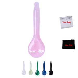 Espátula grande de cuarzo de fresa, maquillaje de cara larga, forma de cuchara Gua Sha, raspador de piedra de <span class=keywords><strong>Jade</strong></span> cosmético, masajeador Facial, cucharas largas - Product Image 1