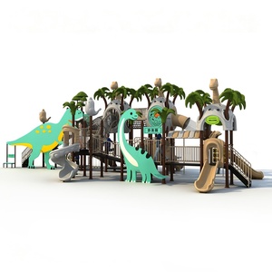 BOKE PLAY - Juego de Toboganes Combinados Comerciales con Temática de Dinosaurios T-Rex, Equipo de Juegos al Aire Libre de Metal y Plástico - Product Image 1