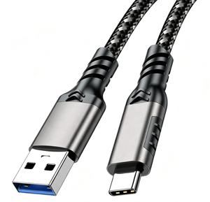 Câble USB 3.2 Type C mâle vers USB A mâle avec coque en aluminium, câble tressé 9 brins, charge rapide 3A 60W, transfert de données 10 Gbps - Product Image 1