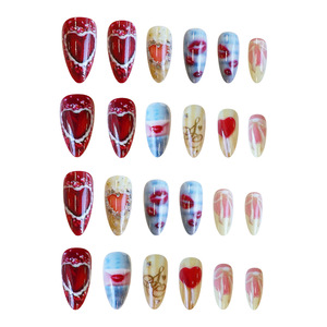 Faux ongles à presser faits main pour la Saint-Valentin, motif cœur rouge et empreinte de lèvres avec strass, design mignon chaussure de ballet et sucette, en acrylique - Product Image 3