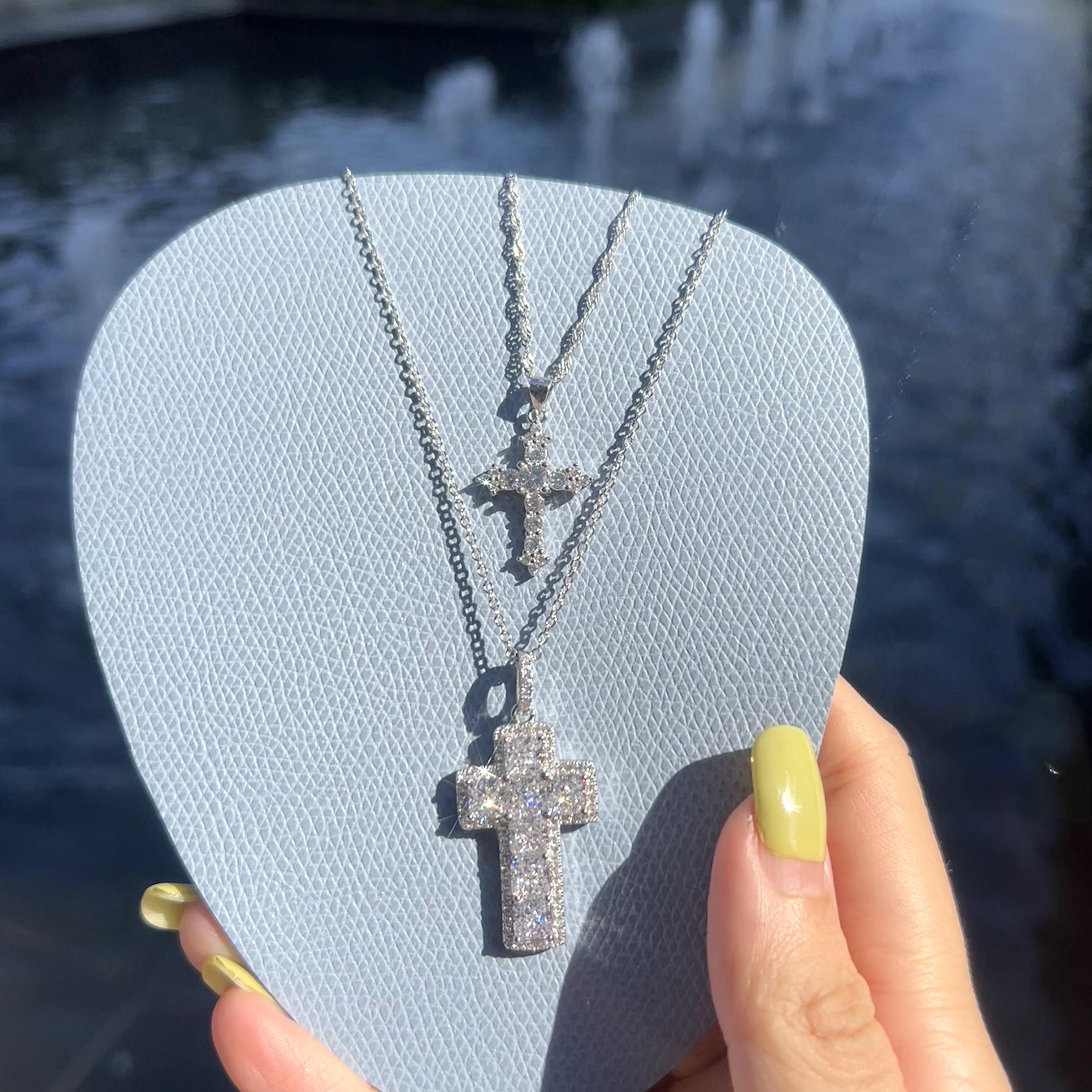 Y2k 925 Sterling Silver Cross Pendant Necklace with CZ Gold