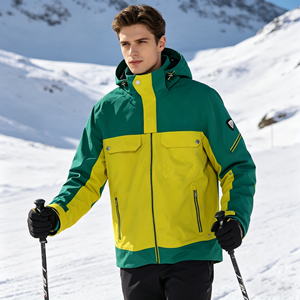 Contrast with Yellow and <strong>Green</strong> Color Waterproof Breathable Men's Adult <strong>Ski</strong> <strong>Jacket</strong> Support OEM - Product Image 2