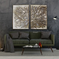 Personnaliser 2 pièces feuille d'or abstraite décoration moderne Art peinture à l'huile faite à la main sur toile Art mural