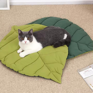 Coussin pour animaux de compagnie multifonction en forme de feuille, tapis pour chat et chien, tapis de sol pour chat, tapis de couchage confortable et doux pour animaux de compagnie, 100 % coton - Product Image 1
