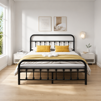 Cadre de lit double en métal durable au design moderne, hauteur réglable, assemblage facile, support à lattes, tête de lit pour hôtel et appartement