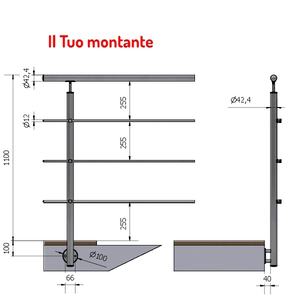 คานสเตนเลสแบบตั้งตรงสำหรับราวจับ P110106-3XA4-L 3ขัด AISI 316 Ø 42.4ด้านข้าง - Product Image 1
