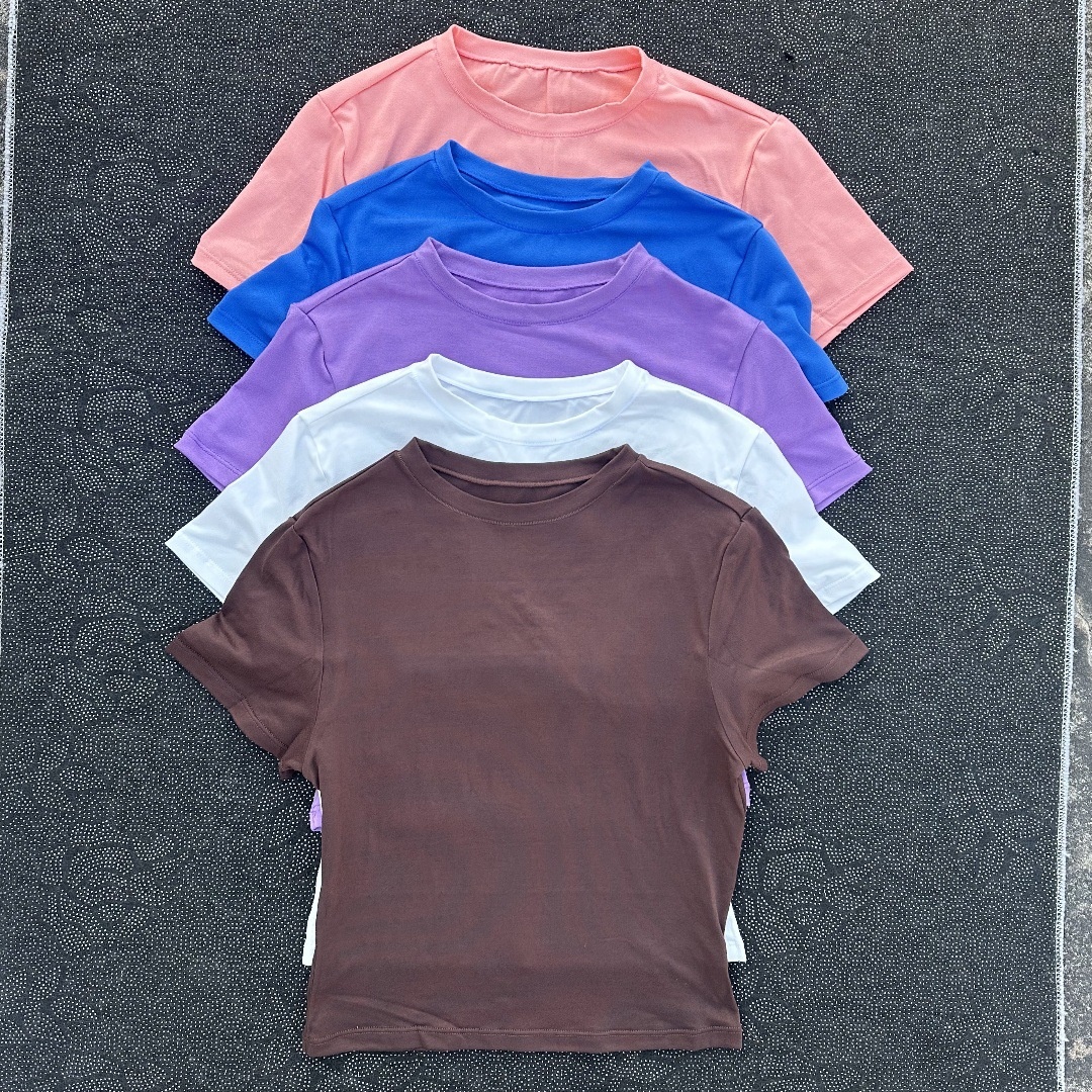 Women's Crew Neck Slim Fit Quick Dry Workout Crop Top T-shirt Yoga Short Sleeve Tummy Control Bodycon Slimming T-shirt