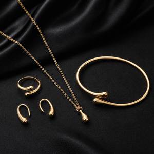 4pcs/<b>set</b> Gold Plated Water Drop Jewelry <b>Set</b> Necklace Earrings Rings <b>Bangle</b> Bracelet Women's Fashion Gift Jewelry - Product Image 6