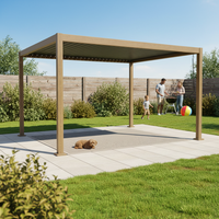 Pergola à lames orientables en aluminium effet bois 3x4M, design moderne, imperméable, mobilier d'extérieur, gazebo, installation facile, manivelle