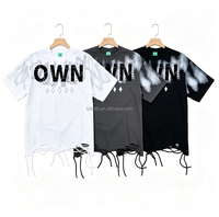 T-shirt oversize pour homme, manches courtes, col rond, jersey de coton, streetwear avec impression de lettres et ourlet effiloché