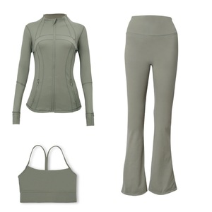 Women's 2-Piece Yoga Loungewear Set Solid Pattern Jogger <b>Jacket</b> with Flare Pants Elastic Waist Closure Fall Fitness Outfit - Product Image 6