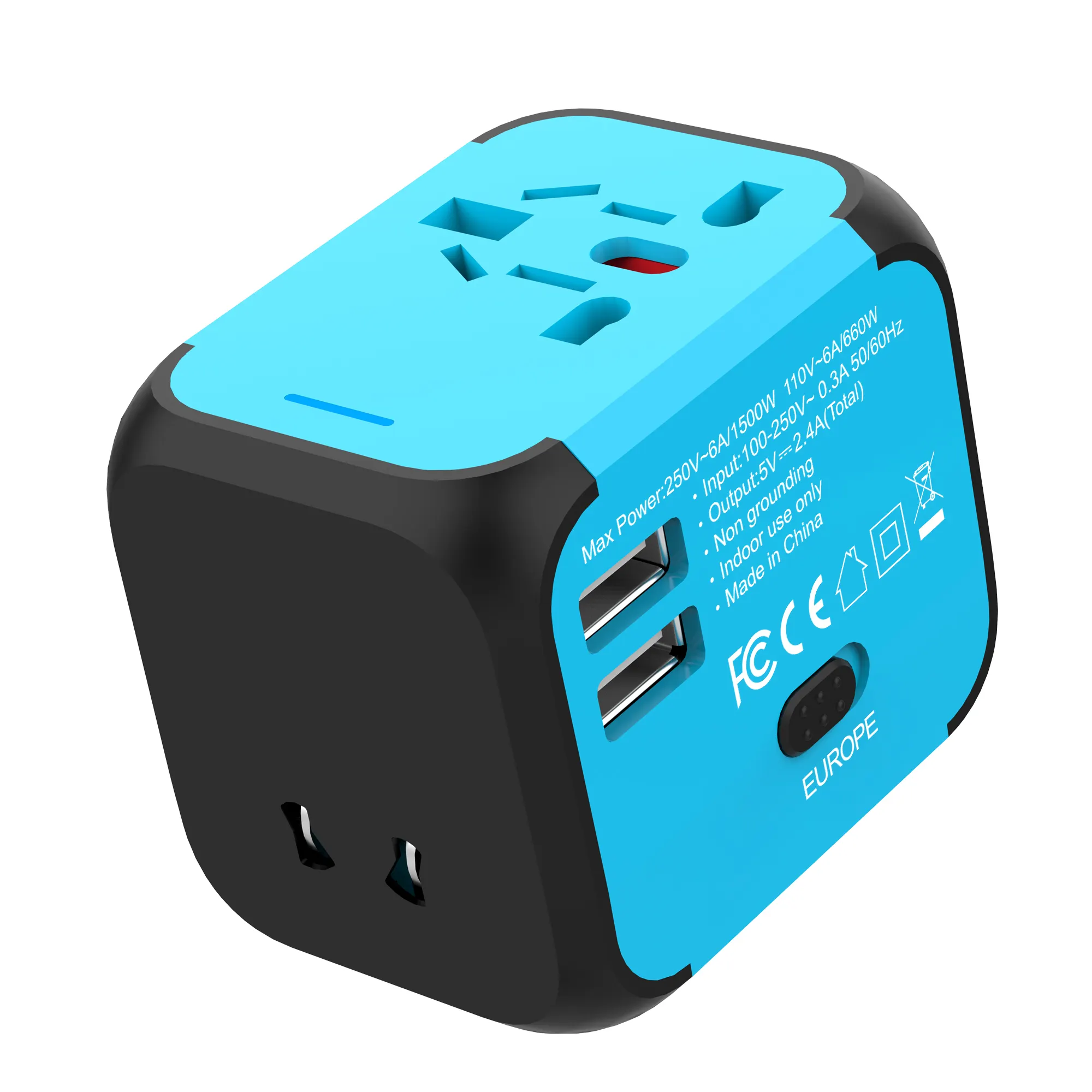 Adaptador de parede 5v 2.4a, cabo usb múltiplo com 2 usb 176 e adaptador para viagem