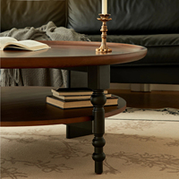Table basse ronde en bois massif vintage française, table à thé de luxe pour petit salon