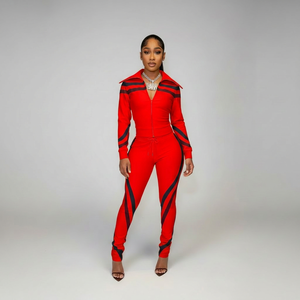 2026 <strong>Vintage</strong> Sporty Women's Sets Contrast Stripe Two Piece Set Women Clothing Slim Zip Jacket Stacked Pants Sets for Women - Product Image 3
