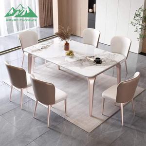 Ensemble <span class=keywords><strong>de</strong></span> table à manger Wayon en pierre frittée moderne, 6 pièces, plateau rectangulaire en faux marbre, table <span class=keywords><strong>de</strong></span> <span class=keywords><strong>cuisine</strong></span> avec chaises - Product Image 1